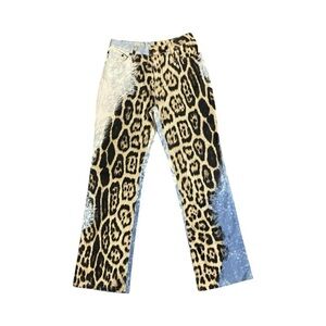 Roberto Cavalli 2003 Leopard Print & Chain Jeans